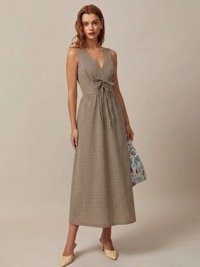 RIHOAS Plaid V-Neck Maxi Dress